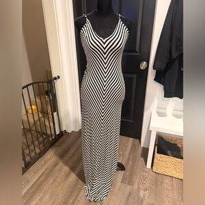 Elegant Black and White Striped Maxi Dress